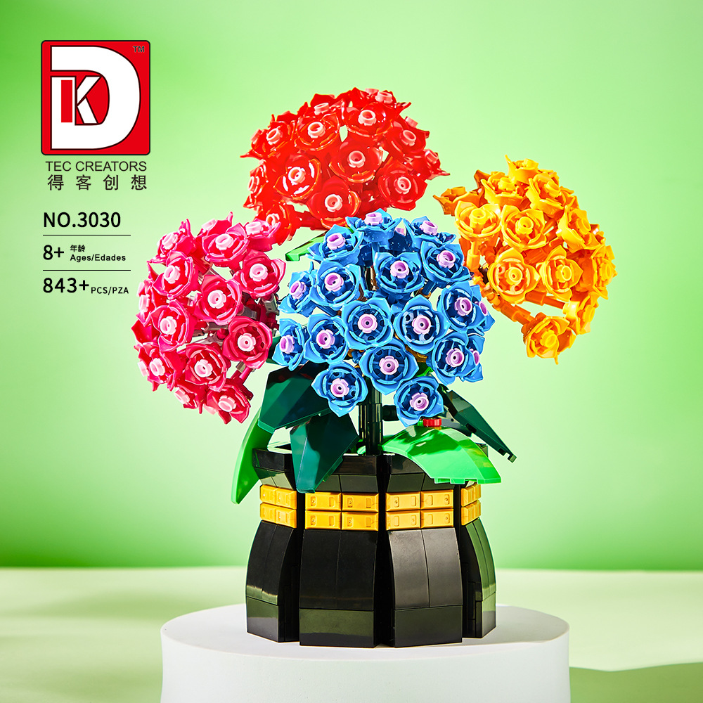 Plant Parent Pot - 新しいアジサイ刺繍バスケットビルディングブロックセットフラワーボール鉢植えデスクトップ装飾組み立ておもちゃホリデーギフトDK3029