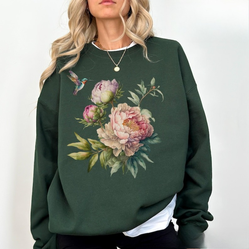 Plant Parent Hoodie - 秋と冬の花柄クルーネックスウェットシャツ野の花花愛好家ボヘミアンコテージコア長袖サーマルパーカープルオーバー