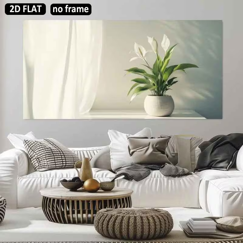 Peace Lily White - 1枚（フレームなし）、2Dフラット、2Dフラット1枚 31.49X62.99インチ 80X160cm フレームなし大型キャンバスプリント ホワイトポットの平和のユリ ホームデコレーション