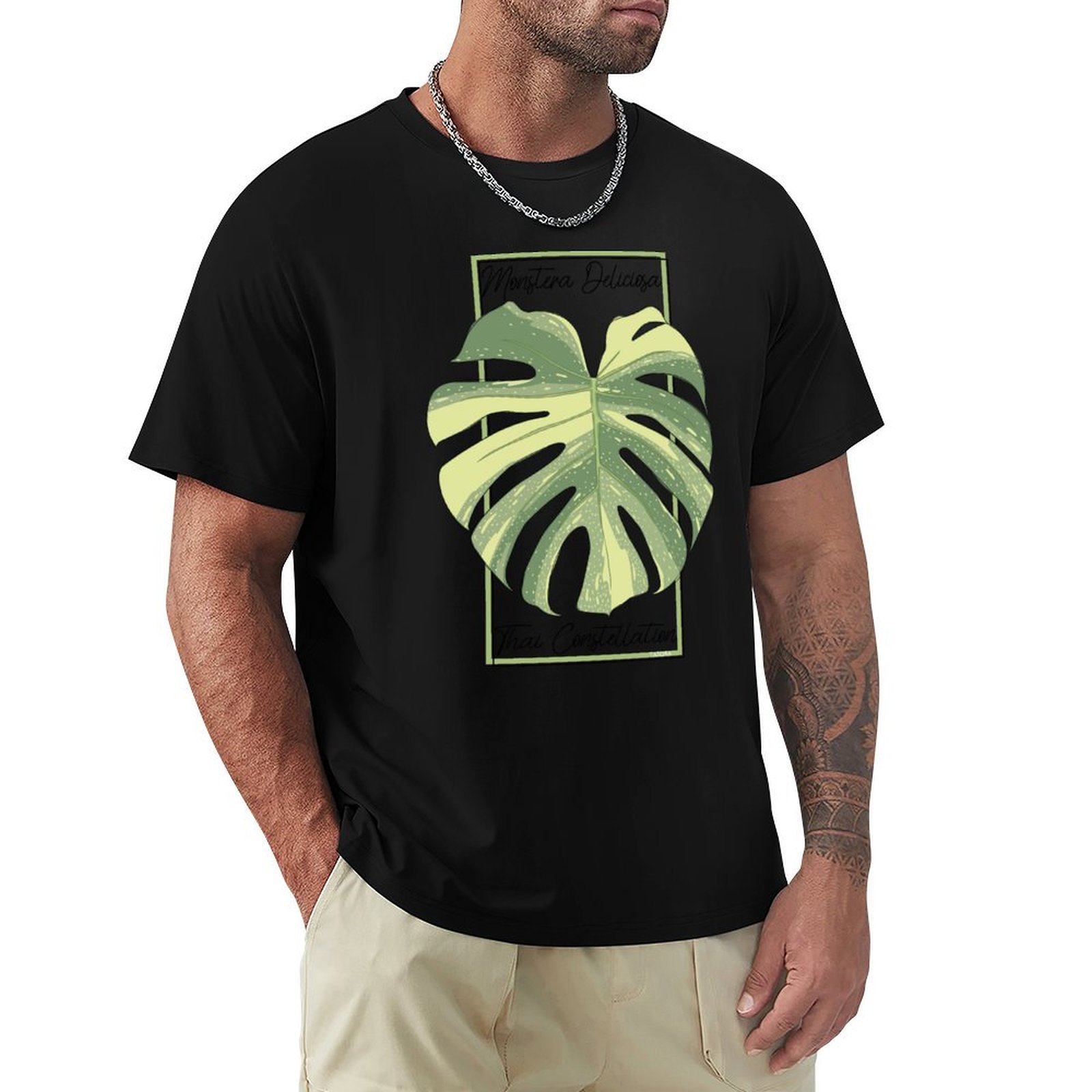 Monstera Thai Constellation - モンステラ タイ コンステレーション ボタニカル スタンプ Tシャツ