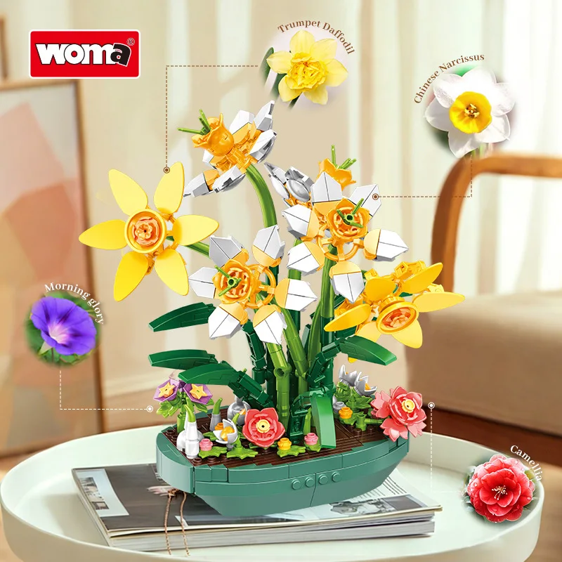 保存された水仙の花の鉢植え、模擬ブロック付き、誕生日プレゼン - Plant Parent Pot のレビューと価格