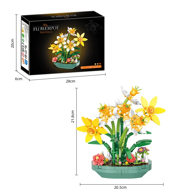 保存された水仙の花の鉢植え、模擬ブロック付き、誕生日プレゼン - Plant Parent Pot のレビューと価格
