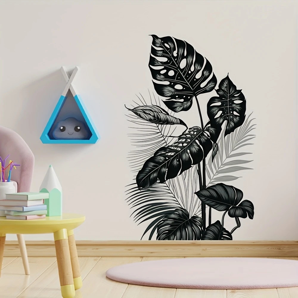 MT1184 #   黒と白のトロピカルリーフウォールデカー - Monstera Thai Constellation のレビューと価格